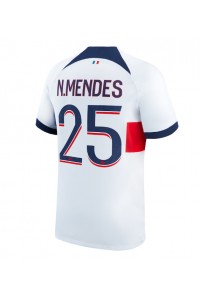 Paris Saint-Germain Nuno Mendes #25 Jalkapallovaatteet Vieraspaita 2023-24 Lyhythihainen